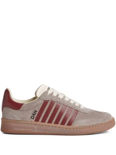 DSQUARED2 DSQUARED2 'BOXER' SNEAKERS IN GREY AND BURGUNDY CALFSKIN