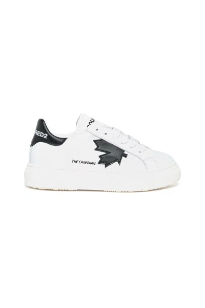 DSQUARED2 LEATHER LOW TOP SNEAKERS WITH MAPLE LEAF