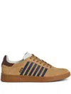 Dsquared2 Brown Low Top Sneakers With Logo Lettering On The Tongue And Striped Detail On The Side In Leather A In Beige/blue