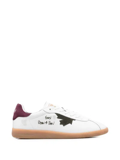 Dsquared2 Rebel Maple-leaf Leather Sneakers In White