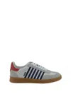 Dsquared2 Calfskin Striped Sneakers Detail Platform Sole In Bianco+blu+rosso