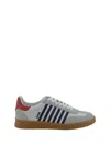 Dsquared2 Calfskin Striped Sneakers Detail Platform Sole In Bianco+blu+rosso