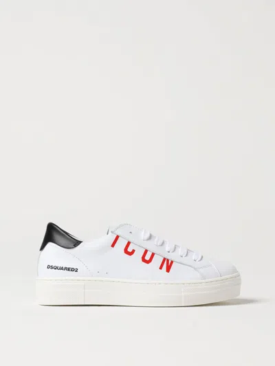 Dsquared2 Kids' Icon Logo Print Leather Lace-up Sneakers In White,black