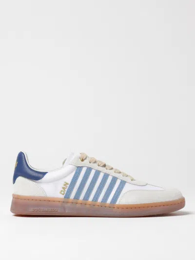 Dsquared2 Low Leather Sneakers In Bianco Blu