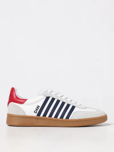 Dsquared2 Iconic White Calf Leather Boxer Sneakers In Multi