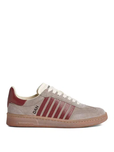 Dsquared2 Sneakers In Grey And Burgundy Calfskin In Red