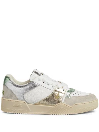 Dsquared2 Spiker Leather Sneakers In White
