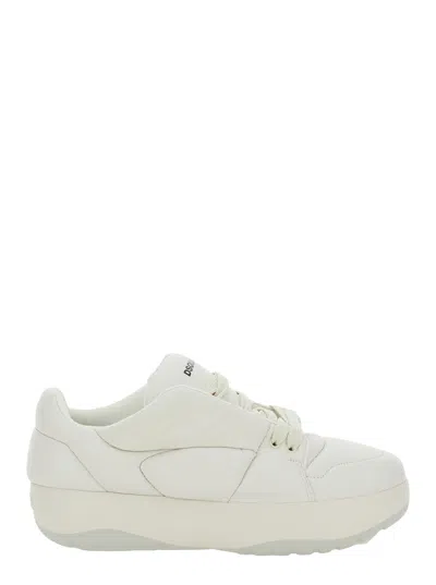 Dsquared2 White Low Top Sneakers With Logo Lettering On The Tongue In Leather Man In Bianco Sporco