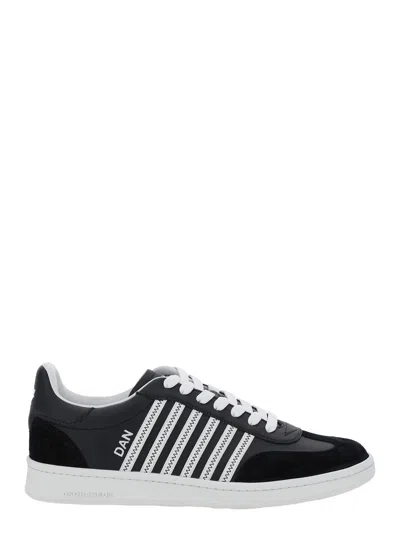 DSQUARED2 DSQUARED2 MEN BLACK LOW TOP SNEAKERS WITH CONTRASTING STRIPED EMBELLISHMENT ON THE SIDE IN LEATHER W