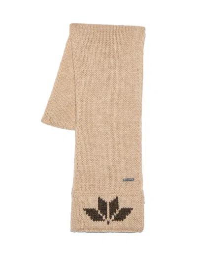 Dsquared2 Snowflakes Logo Knit Wool Scarf In Nude