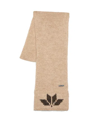 Dsquared2 Snowflakes Logo Knit Wool Scarf In Brown