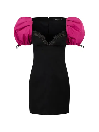Dsquared2 Snow-tech Lace-trim Mini Dress In Black