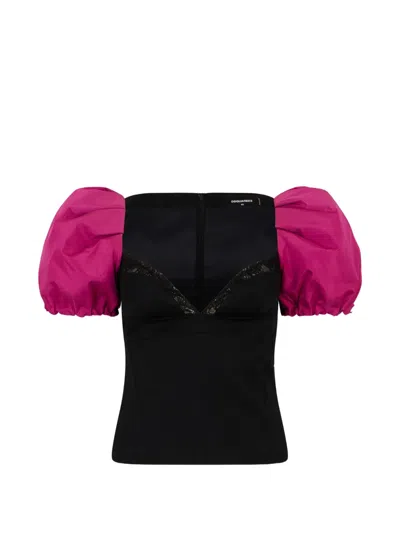 Dsquared2 Snow-tech Puff-sleeve Top In Black