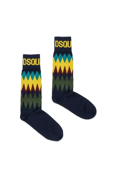 Dsquared2 Socks With Multicolor Jacquard Pattern In Blue