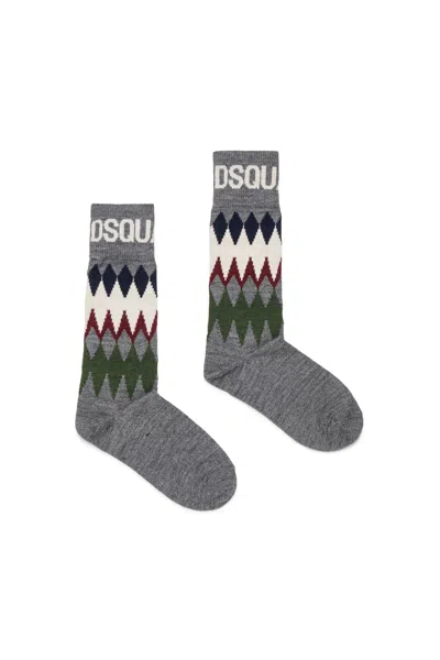 Dsquared2 Socks With Multicolor Jacquard Pattern In Grey