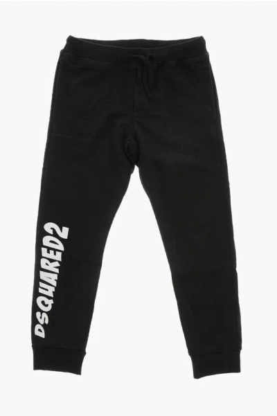 Dsquared2 Solid Brushed Cotton Joggers With Contrast Logo In Black