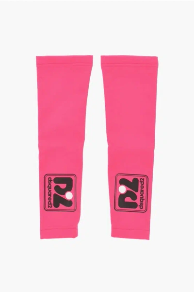 Dsquared2 Solid-color Arm Warmers With Printed Logo In Pink