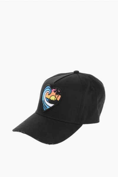 Dsquared2 Solid-color Baseball Cap Twins On The Beach With Tropical Pa In Black