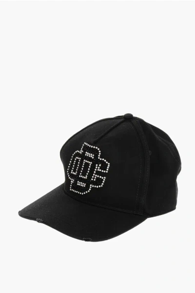 Dsquared2 Solid-color Baseball Cap With Strass And Pearl-embellished D In Black
