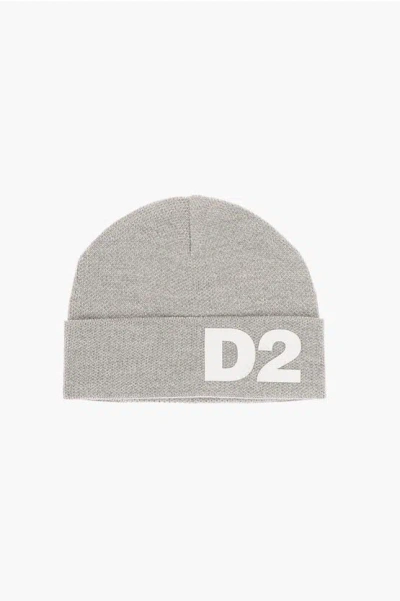 Dsquared2 Solid Colour Beanie With Contrasting Logo In Neutral