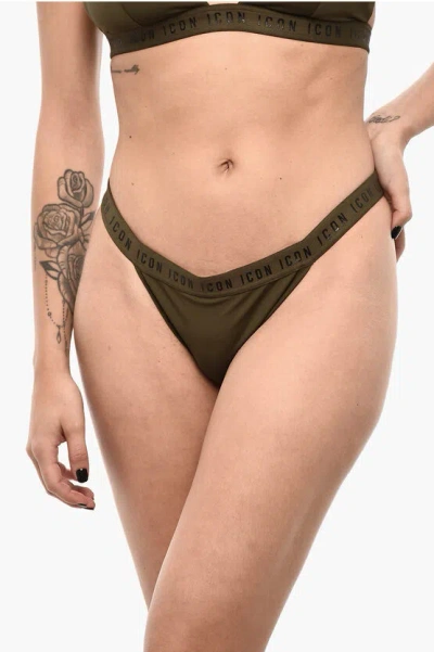 Dsquared2 Solid-color Bikini Briefs Icon With Logo Band In Green