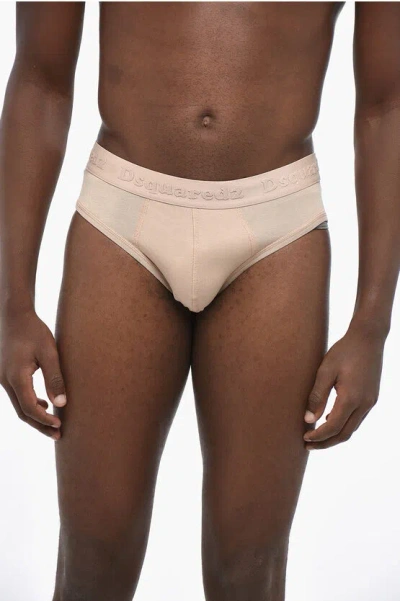 Dsquared2 Solid Color Brief With Logoed Elastic Band In Neutral