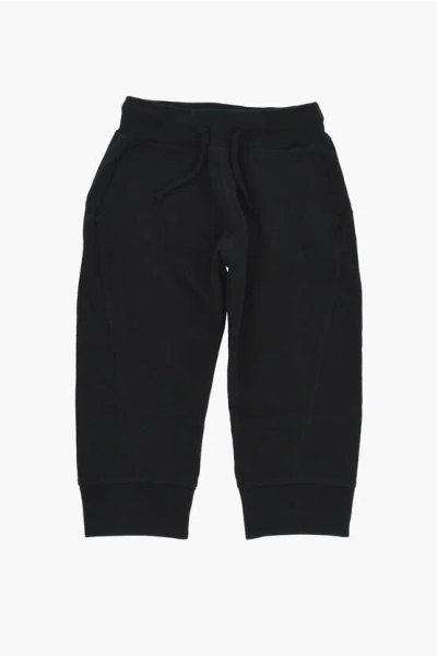 Dsquared2 Solid Color Brushed Cotton Joggers With Contrasting Logo In Black