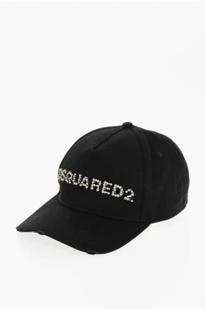 Dsquared2 Solid Color Cap With Rhinestone Embellished Logo In Black