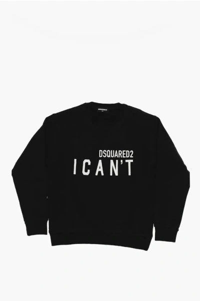 Dsquared2 Solid Color Cool Fit Crew-neck Sweatshirt With Contrasting P In Black