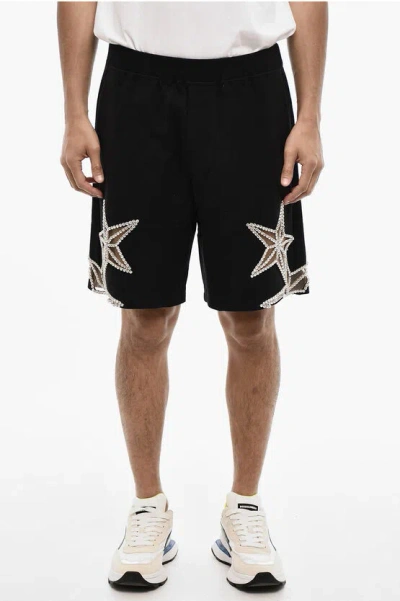 Dsquared2 Solid Color Cotton Shorts With Jewels In Black