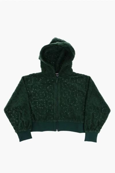 Dsquared2 Solid Color Cotton Velour Sweatshirt With Embossed Logo All- In Green