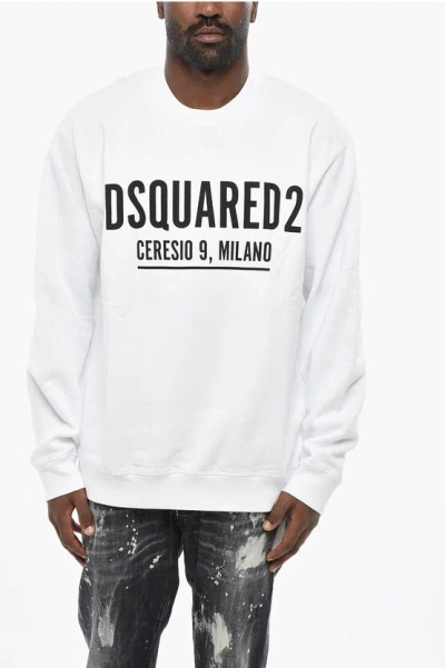 Dsquared2 Solid Color Crew-neck Sweatshirt With Contrasting Logo In White