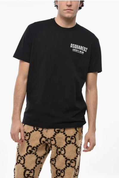 Dsquared2 Solid Color Crew-neck T-shirt With Contrasting Logo In Black