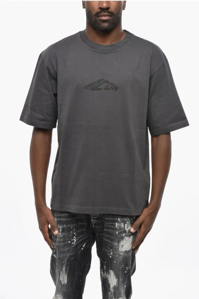 Dsquared2 Solid Color Crew-neck T-shirt With Printed Logo In Gray