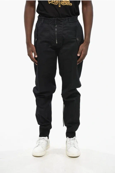 Dsquared2 Solid Color Dan Army Pants With Elastic Waistband In Black