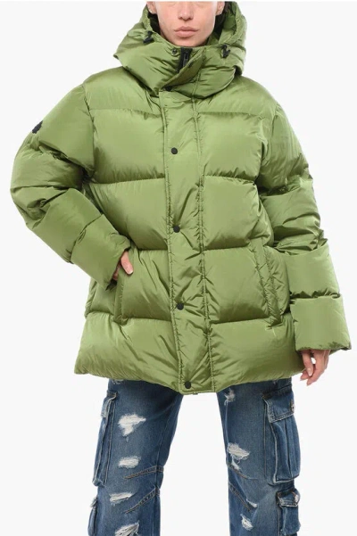 Dsquared2 Solid Color Hooded Down Jacket In Green