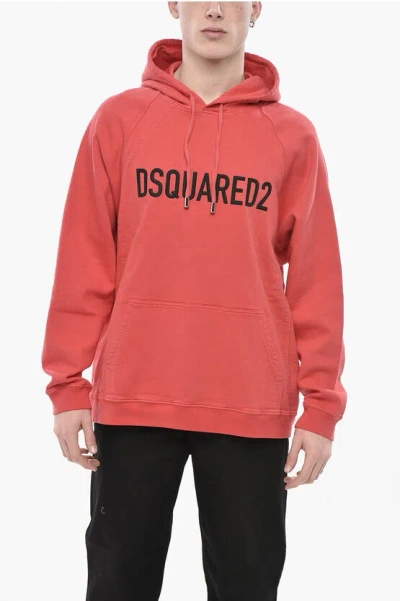 Dsquared2 Solid-color Hoodie Herca Fit With Embossed Logo In Red