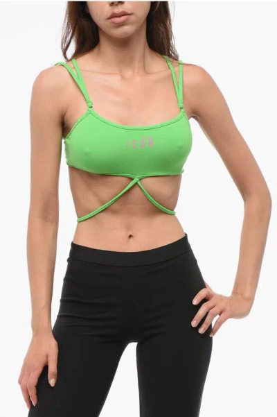 Dsquared2 Solid Color Icon Bra Top With Crossed Straps In Green