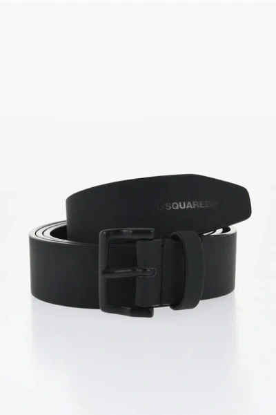 Dsquared2 Solid Color Leather Belt 30mm In Black