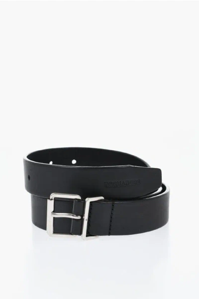 Dsquared2 Solid Color Leather Belt 30mm In Black
