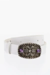 Dsquared2 Solid Color Leather Belt With Metal Buckle Embellished With
