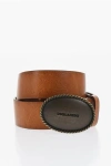 Dsquared2 Solid Color Leather Belt With Oval Buckle 35mm