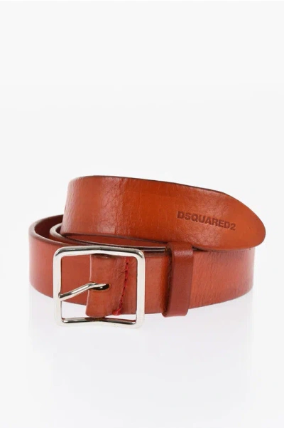 Dsquared2 Solid Color Leather Belt With Silver-tone Buckle 30mm