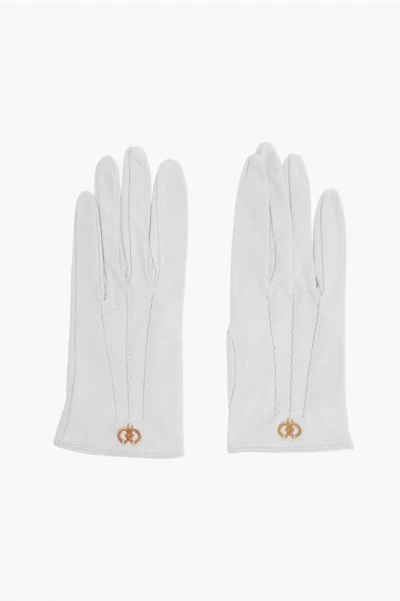 Dsquared2 Solid Color Leather Gloves With Golden Detail