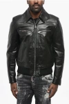 Dsquared2 Solid Color Leather Jacket In Black