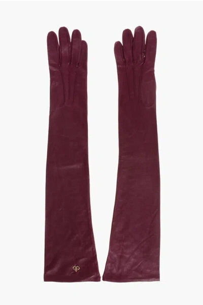 Dsquared2 Solid Color Leather Opera Gloves With Golden Detail