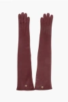 Dsquared2 Solid Color Leather Opera Gloves With Golden Detail