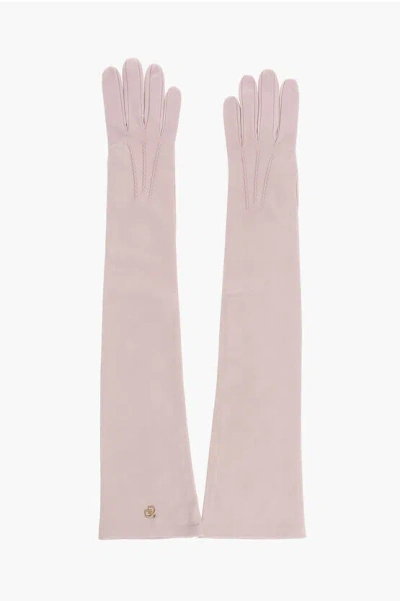 Dsquared2 Solid Color Leather Opera Gloves With Golden Detail