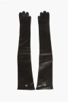 Dsquared2 Solid Color Leather Opera Gloves With Golden Detail