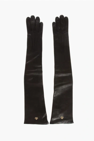 Dsquared2 Solid Color Leather Opera Gloves With Golden Detail